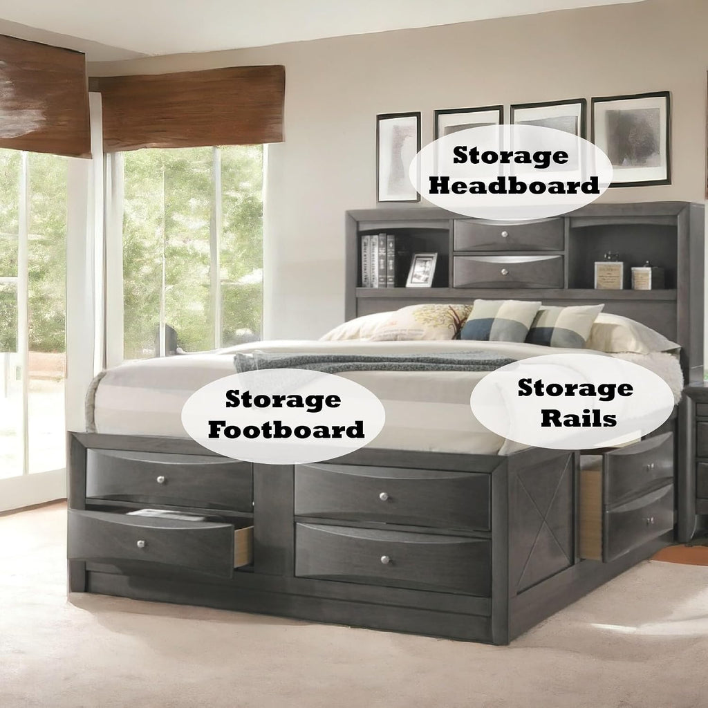 Acme Ireland Queen Wooden Captain's Bed with Storage Drawers in Gray Oak