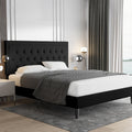 Allewie Full Size Upholstered Platform Bed Frame with Adjustable Headboard, Button Tufted, Wood Slat Support, Easy Assembly, Black