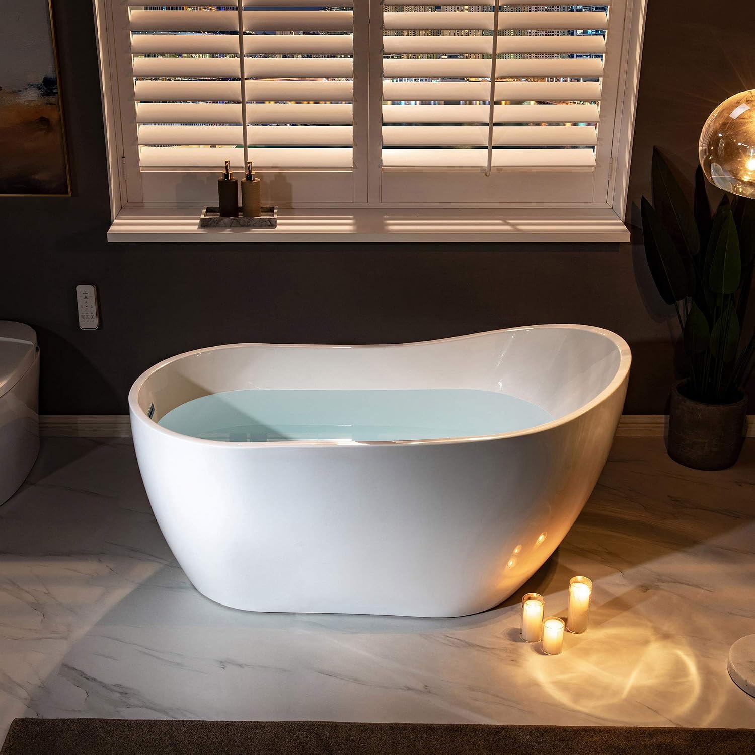 WOODBRIDGE 54' Acrylic Freestanding Bathtub Contemporary Soaking White Tub with Chrome Overflow and Drain，BTA1507 -C-Drain &O