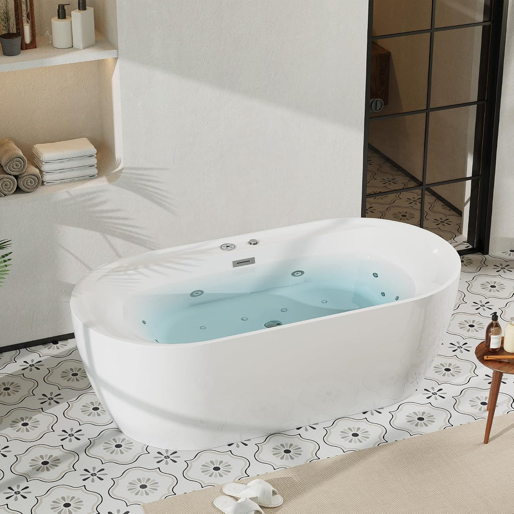 Water Therapy Freestanding Bathtub 71 inch Acrylic Massage Spa Tub with Heating System, Bubble Jets and Digital Control Panel for Bathroom Upgrade and Relaxation