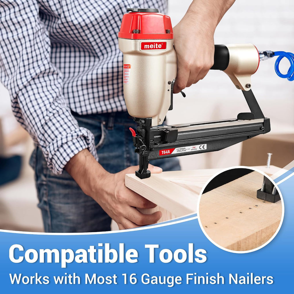 meite 16 Gauge Finish Nails 2 Inch Galvanized 16GA Straight Finish Nails for Finish Nailer Gun on Cabinet Baseboard Crown Molding Woodworking, 500PCS x 50 Boxes
