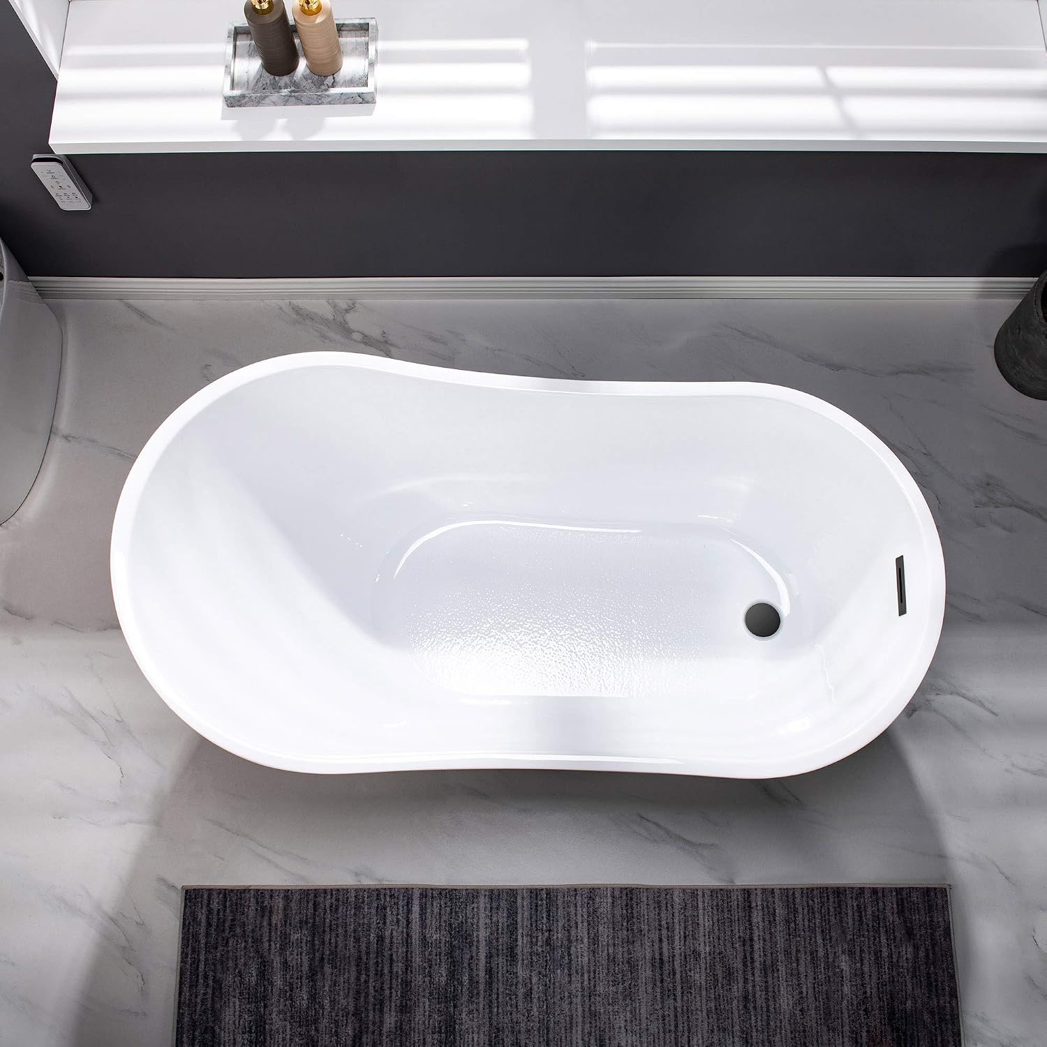 WOODBRIDGE 54' Acrylic Freestanding Bathtub Contemporary Soaking White Tub with Matte Black Overflow and Drain,B0006-MB