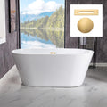 WOODBRIDGE 54' Acrylic Freestanding Bathtub Contemporary Soaking White Tub with Brushed Gold Overflow and Drain,B1702-BG