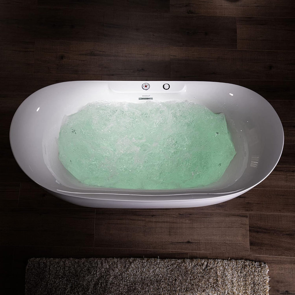 WOODBRIDGE 72' x 35-3/8' Whirlpool Water Jetted and Air Bubble Freestanding Heated Soaking Combination Bathtub with LED control panel, BJ400