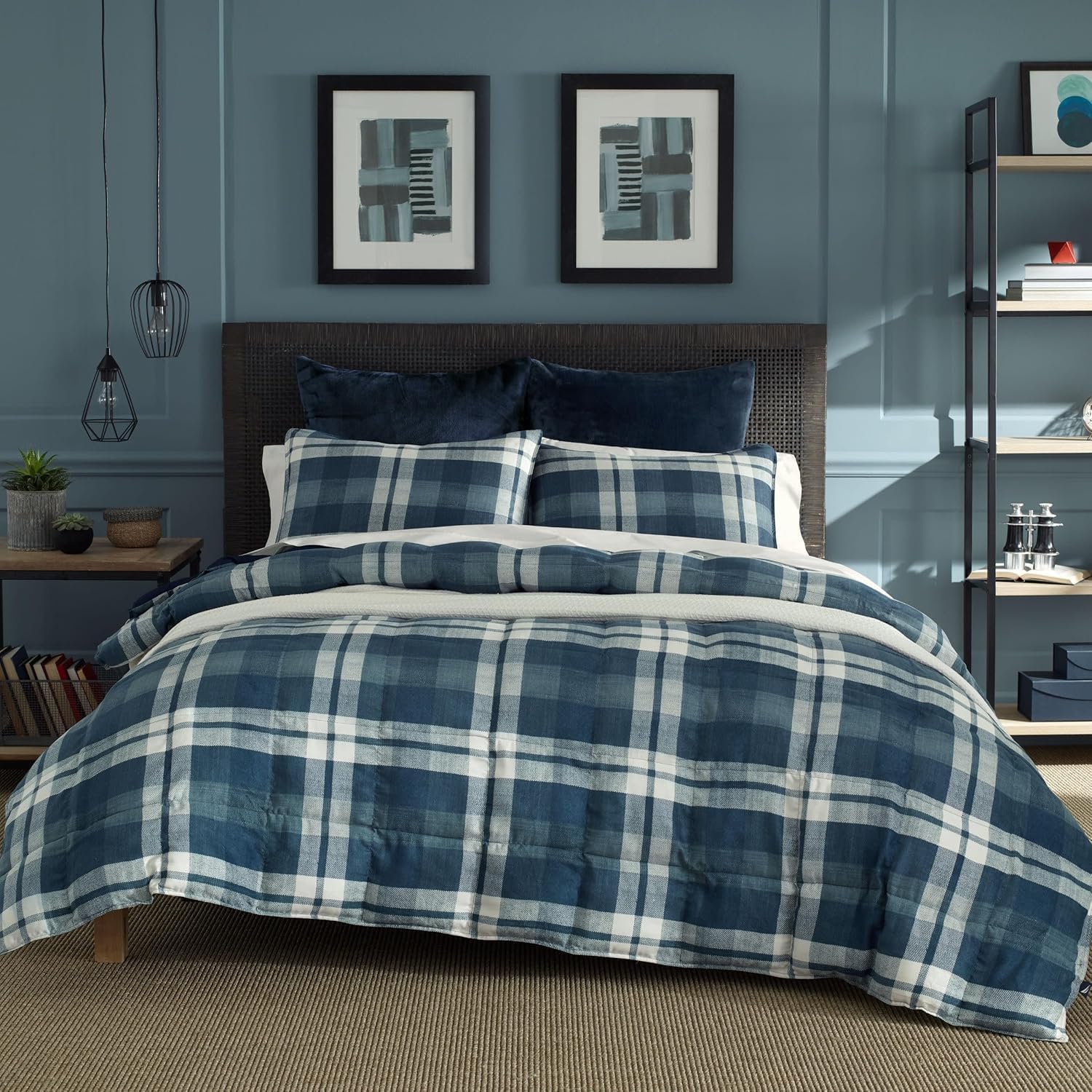 Nautica - Twin/Twin XL Comforter Set, Reversible Bedding with Matching Sham, Microsuede with Sherpa Reverse, Dorm Essentials, Oek-Tex Certified (Crossview Navy)
