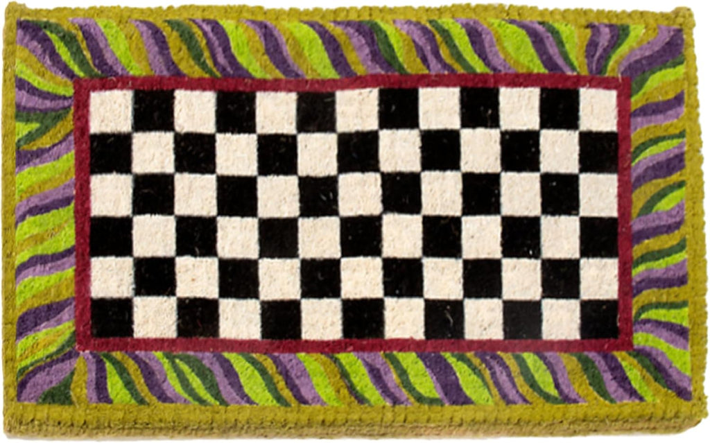 MACKENZIE-CHILDS Entrance Mat, Decorative Outdoor Front-Door Mat, Coir Doormat, Black-and-White Courtly Check