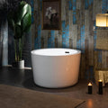 WOODBRIDGE 41' Acrylic Freestanding Round Contemporary Soaking Tub with Pre-molded Seat and Oil-Rubbed Bronze Overflow and Drain Option, White