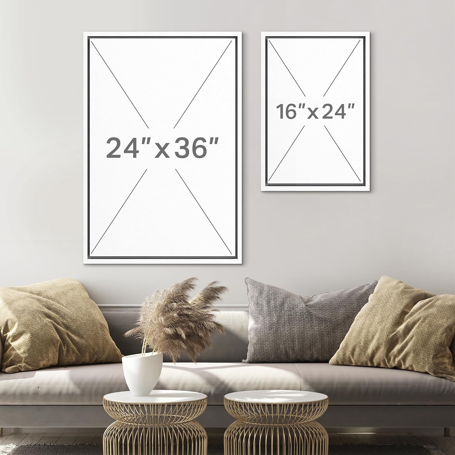 SIGNLEADER Framed Canvas Print Wall Art Set Black and Beige Abstract Shapes Modern Geometric Illustrations Boho Decorative for Living Room, Bedroom, Office - 16'x24'x3 White
