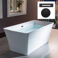 WOODBRIDGE 59' Acrylic Freestanding Bathtub Contemporary Soaking White Tub with Matte Black Overflow and Drain，BTA1509 -MB-Drain &O