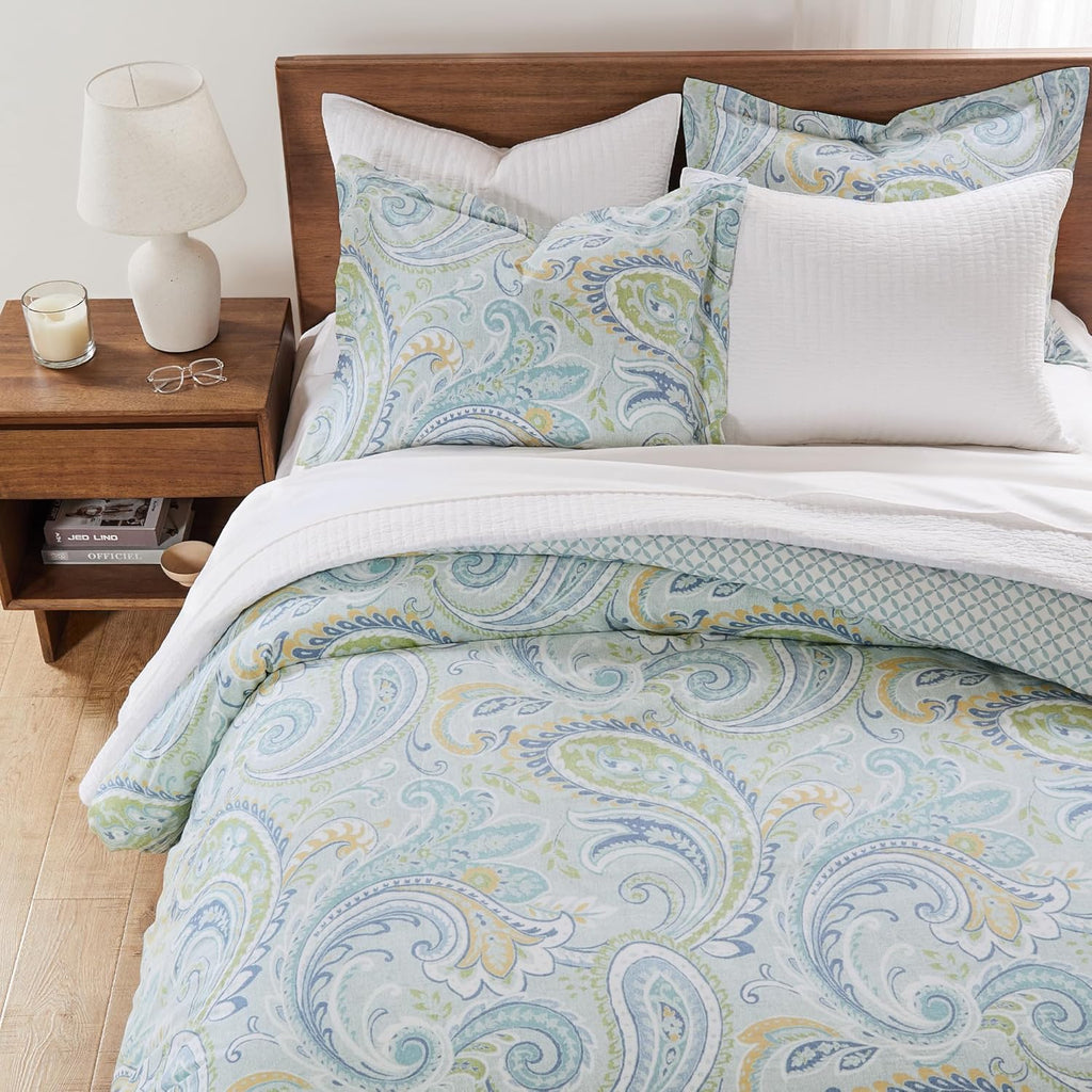 Levtex Home - Cortona Paisley Comforter Set - Full/Queen Comforter (90 x 94in.)+ Two Standard Pillow Cases (26 x 20in.) - Paisley - Green, Yellow, Blue, and White - Cotton