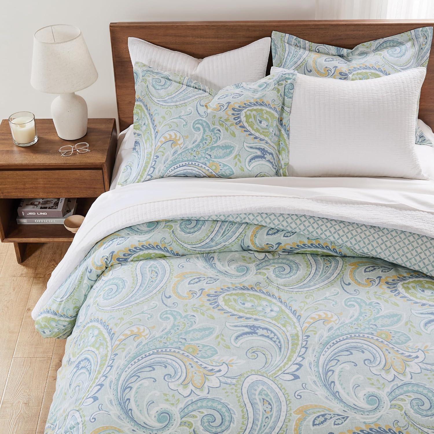 Levtex Home - Cortona Paisley Comforter Set - Full/Queen Comforter (90 x 94in.)+ Two Standard Pillow Cases (26 x 20in.) - Paisley - Green, Yellow, Blue, and White - Cotton