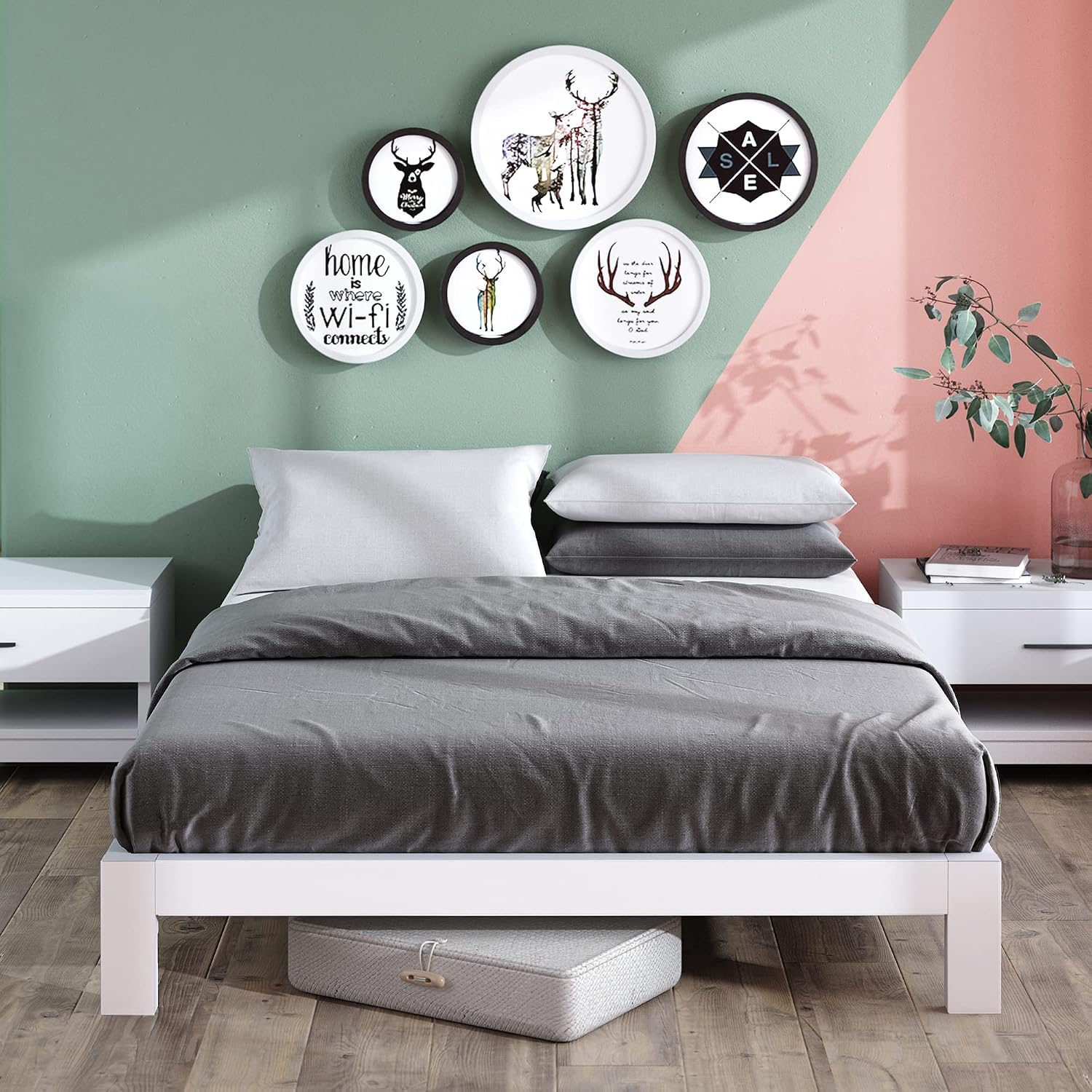 Zinus Arnav Metal Platform Bed Frame, Wood Slat Support, No Box Spring Needed, Easy Assembly, White, Full