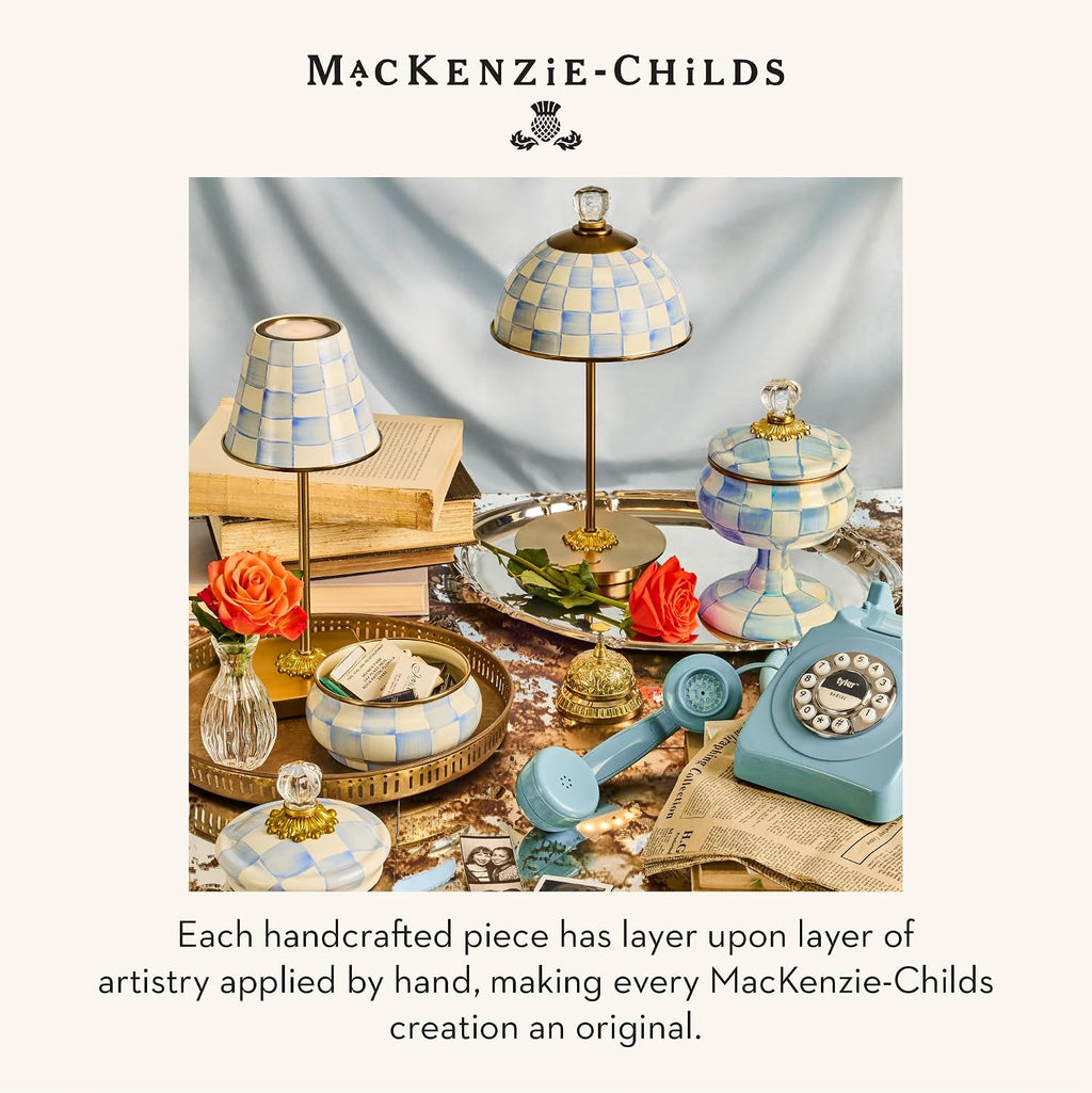 MACKENZIE-CHILDS Enamel Curiosity Pot, Decorative Container for Home Decor, Light-Blue-and-White Sky Check