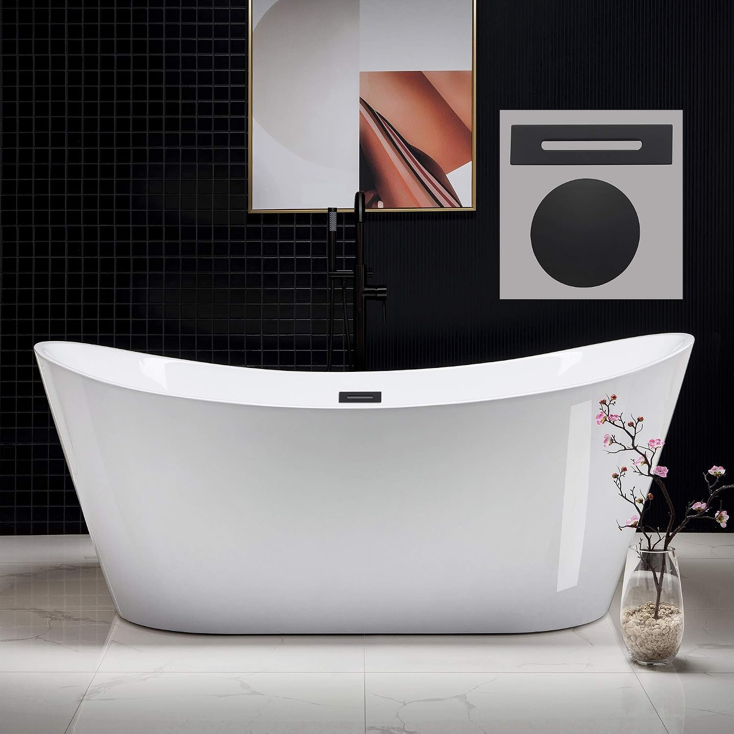 WOODBRIDGE B0017-MB-Drain &O Bathtub, Matte Black