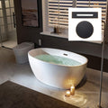 WOODBRIDGE 55' Acrylic Freestanding Bathtub Contemporary Soaking White Tub with Oil Rubbed Bronze Overflow and Drain，BTA1418 -ORB-Drain &O