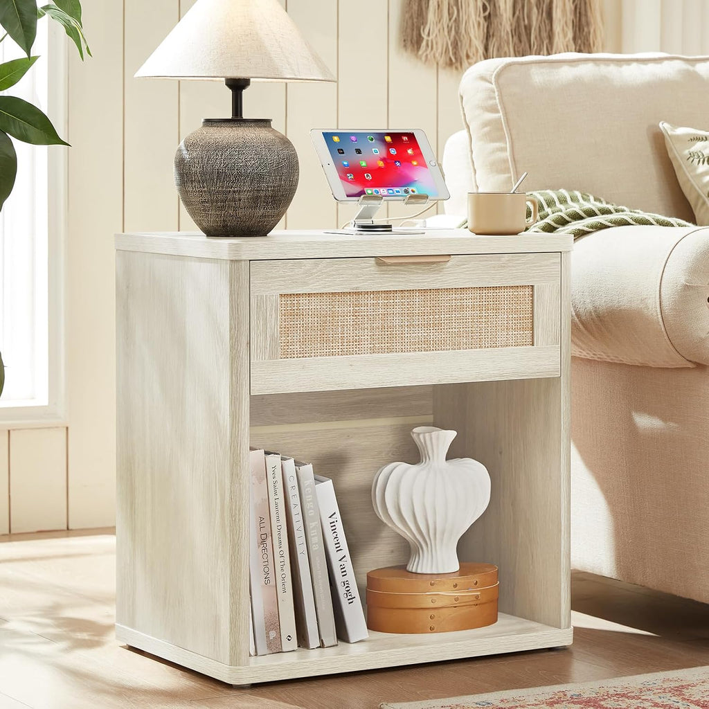 LEYAOYAO Rattan Dresser and Nightstand Set of 4, Boho Wood Dresser for Bedroom with 6 Drawers and Night Stand with Charging Station, Bedroom Furniture,Dressers & Chests of Drawers,Living Room,Hallway