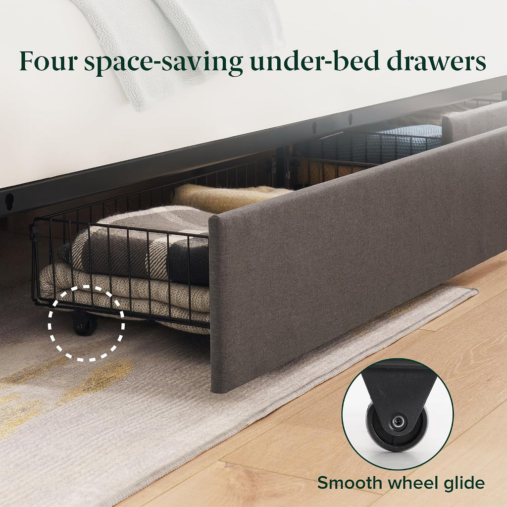 Zinus Billie Platform Bed Frame, Four Underbed Storage Drawers, Height Adjustable Headboard, Upholstered Style, Full
