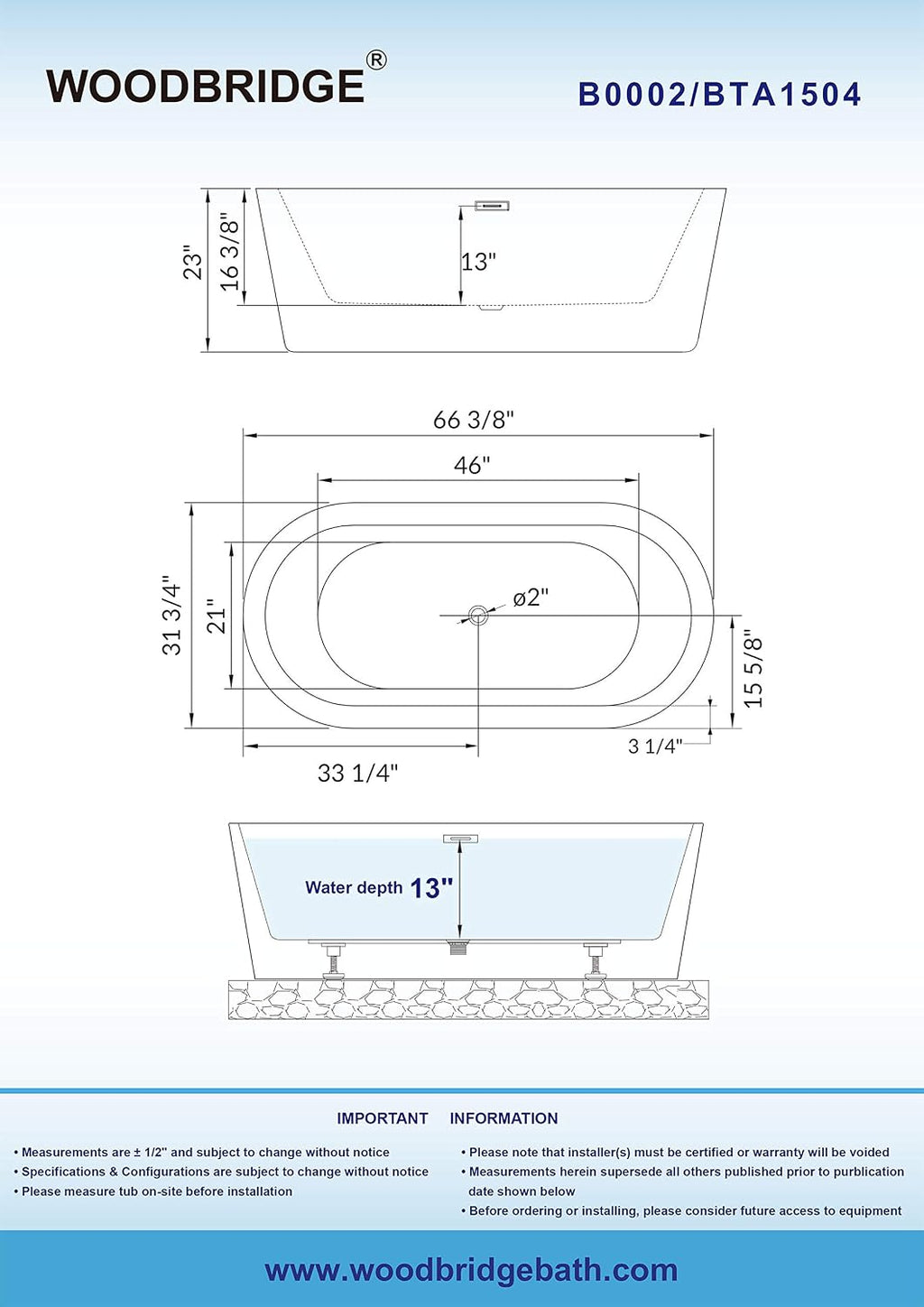 WOODBRIDGE B0002-BG-Drain&O Bathtub, Brushed Gold