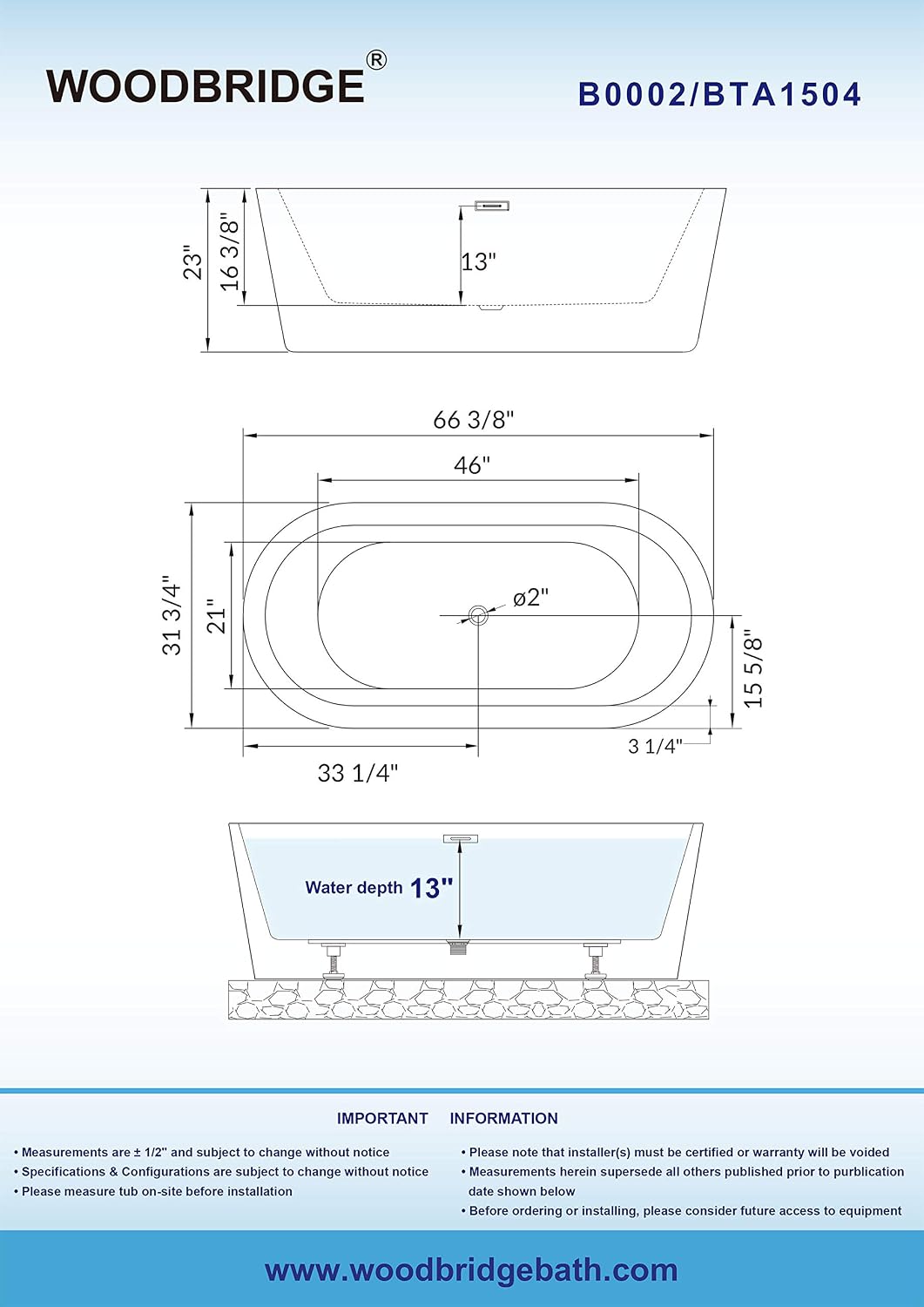 WOODBRIDGE B0002-BG-Drain&O Bathtub, Brushed Gold