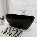 SJ STAR&JANE 65' Solid Surface Freestanding Bathtub Stone Resin Soaking Tub Matte Black Double Slippers Stand Alone Oval Tub with Pop-up Drain and Overflow for Bathroom