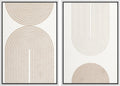 SIGNFORD Framed Canvas Print Wall Art Set Beige & White Duotone Geometric Spiral Polygons Abstract Shapes Illustrations Modern Art Decorative Minimalist Relax/Cozy for Bedroom - 24'x36'x2 White