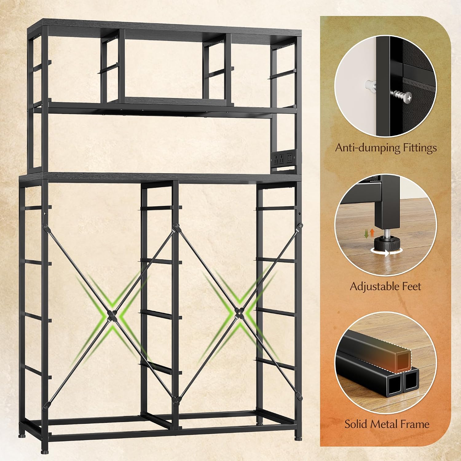 EnHomee Black Dresser with Multiple Fabric Drawers, Dresser for Bedroom with Charging Station and LED Lights,Dressers & Chests of Drawers for Bedroom, Steel Frame & Wooden Top, Entryway