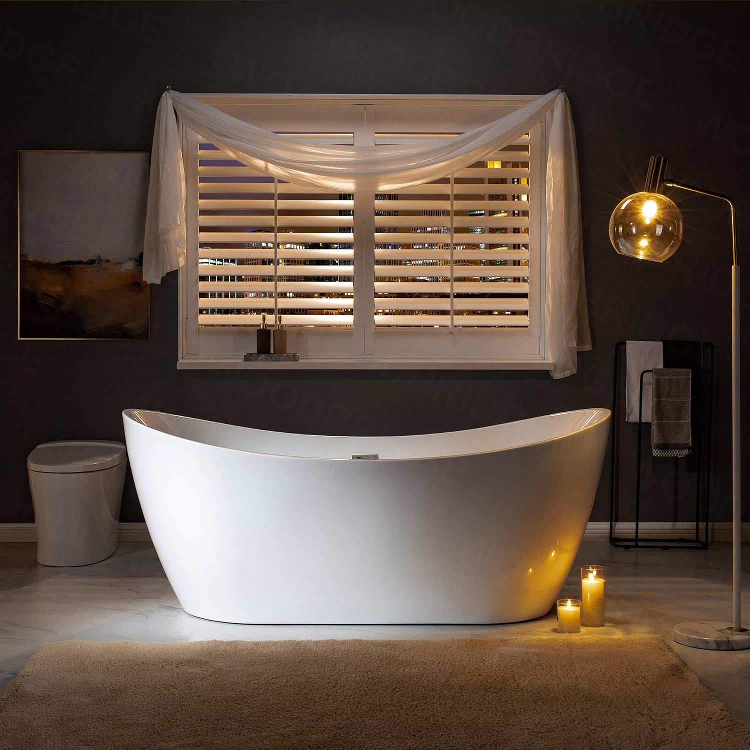 WOODBRIDGE 71'Freestanding White Acylic Soaking Bathtub with Drain Kit and Floor Mount Tub Filler in Brushed Nickel,BTA1517 -B/N-Drain &O +F0001BNSQ
