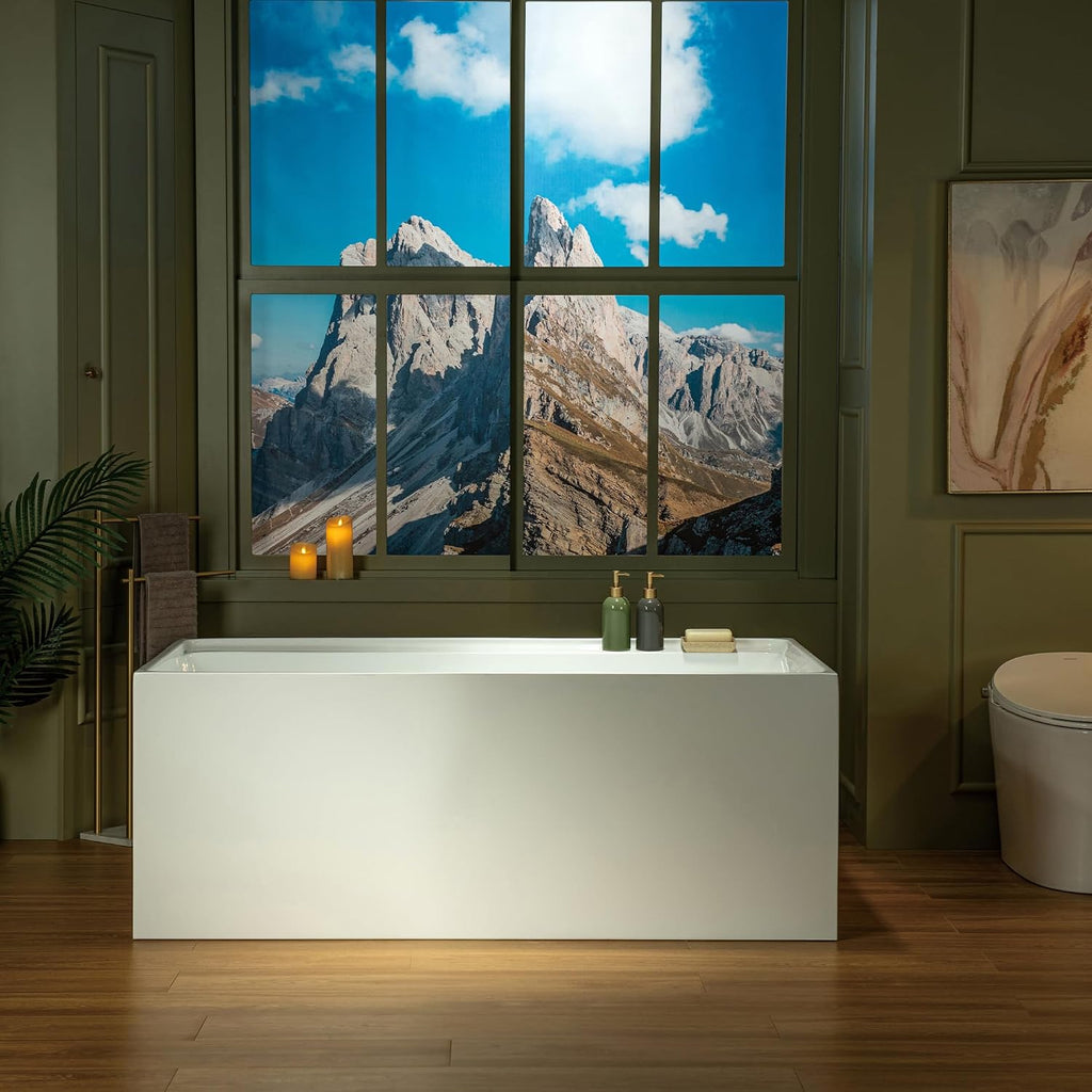 WOODBRIDGE 59' L x 29-1/2' W Freestanding Contemporary Soaking Bathtub with Matte Black Drain & Overflow, White, B5910-MB