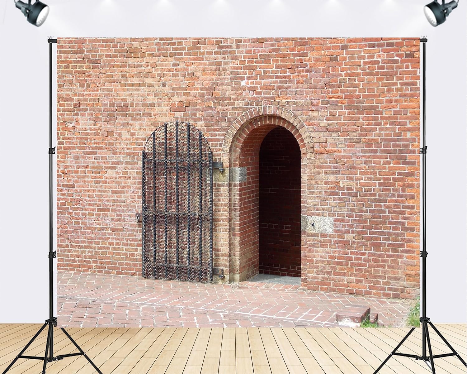 Trykid 20x10ft Historic Brick Archway Backdrop Red Masonry Wall Wrought Iron Gate Cobblestone Path Vintage Photography Background Retro Party Tapestry Decoration Photo Studio Prop Fabric