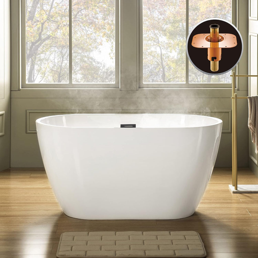 WOODBRIDGE 48' Acrylic Freestanding Bathtub Contemporary Soaking Tub, White Acrylic(Oil Rubbed Bronze Drain Drain/Overflow),BTA1703-ORB-Drain&O