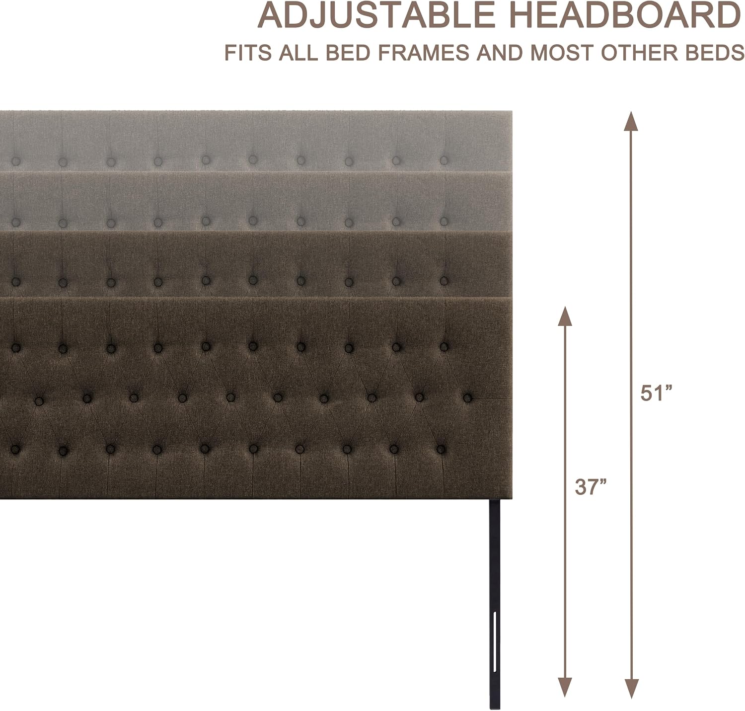 Huatean Home Tufted Upholstered Headboard Queen Size, Solid Wood Head Board with Durable Metal Legs, Adjustable Height Bed headboard from 37' to 51' Fabric Headboard in Button Design, Chocolate