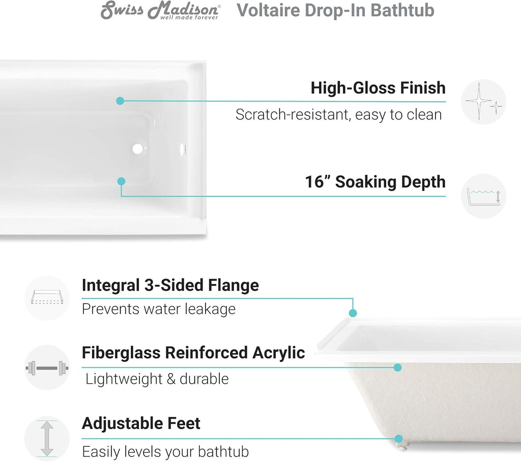 Swiss Madison Voltaire 48' x 32' Right-Hand Drain Alcove Bathtub