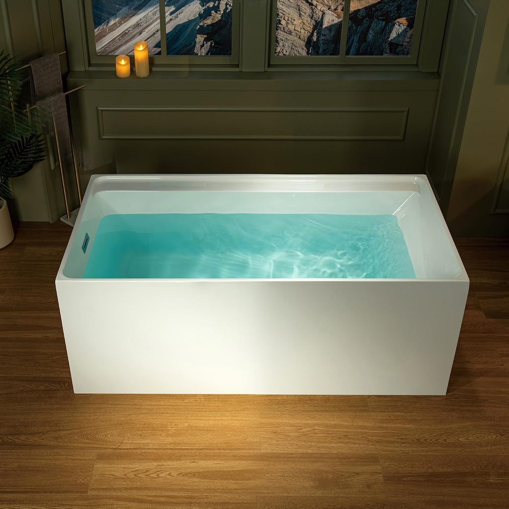 WOODBRIDGE 59' L x 29-1/2' W Freestanding Contemporary Soaking Bathtub with Brushed Nickel Drain & Overflow, White, B5910-BN