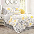 Lush Decor Aprile Soft Reversible Floral Comforter Set, 8 Piece Set, Queen, Yellow & Gray - Floral Bedding Set - Queen Sized Comforter Full - Yellow Bedding - Spring Home Decor - Cottage - Farmhouse