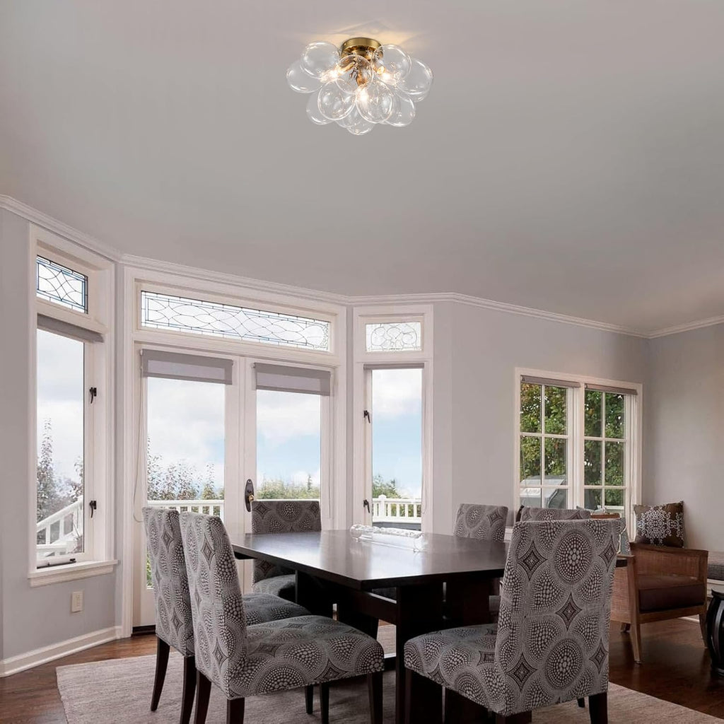 Semi Flush Mount Chandelier Gold Close to Ceiling Light Fixtures Modern Bubble Ball Glass Chandelier Mid Century Ceiling Pendant Light 17.72in 13 Globe for Bedroom Foyer Living Room Kitchen Island