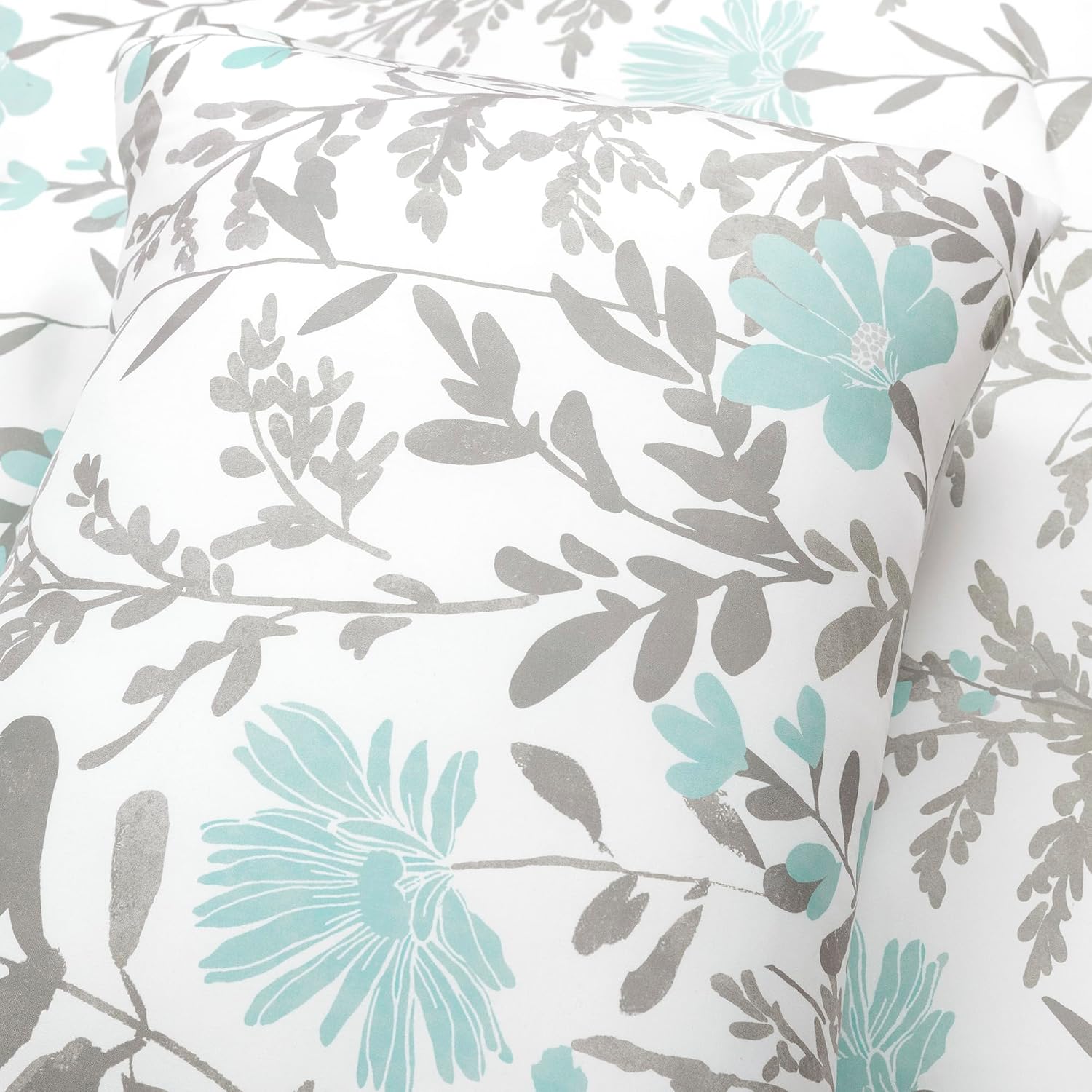 Lush Decor Aprile Soft Reversible Floral Comforter Set, 8 Piece Set, Queen, Blue & Gray - Floral Bedding Set - Queen Sized Comforter Full - Blue Gray Bedding - Spring Home Decor - Cottage - Farmhouse