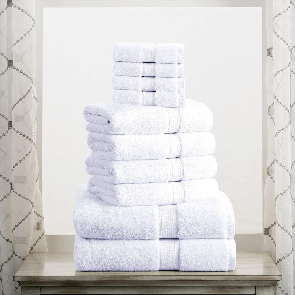 SUPERIOR Egyptian Cotton Pile 10 Piece Towel Set, Includes 2 Bath, 4 Hand, 4 Face Towels/Washcloths, Ultra Soft Luxury Towels, Thick Plush Essentials, Guest Bath, Spa, Hotel Bathroom, White