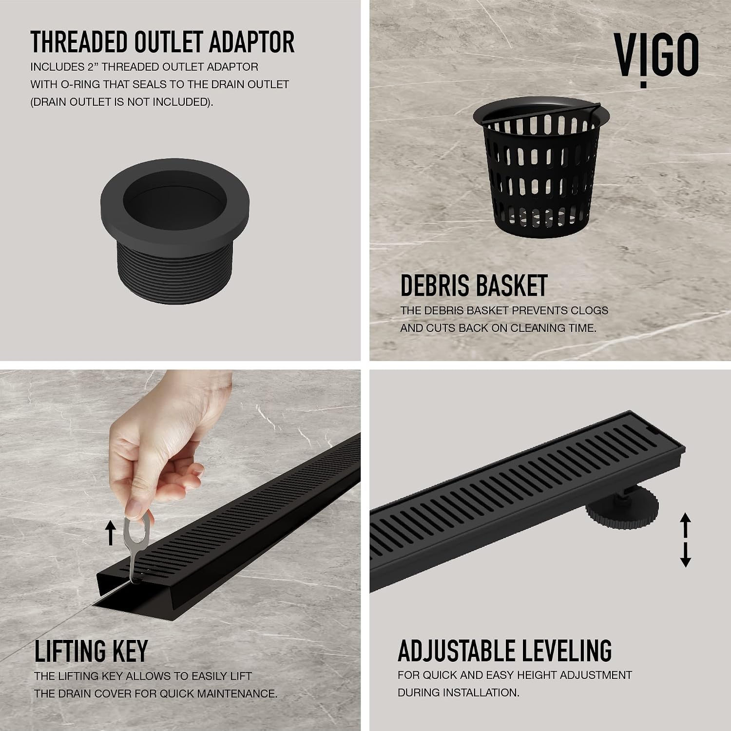 VIGO Elan 36 in. Linear Shower Drain in Matte Black - VG07003MB