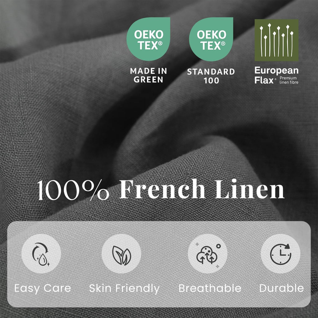 S VICTORY SYMBOL 100% Organic Linen Sheets Set Queen 4Pcs,Stone Washed French Flax Linen Bed Sheets(1 Flat Sheet,1 Fitted Sheet,2 Pillowcase) GOTS Certified,Farmhouse Bedding-Dark Grey