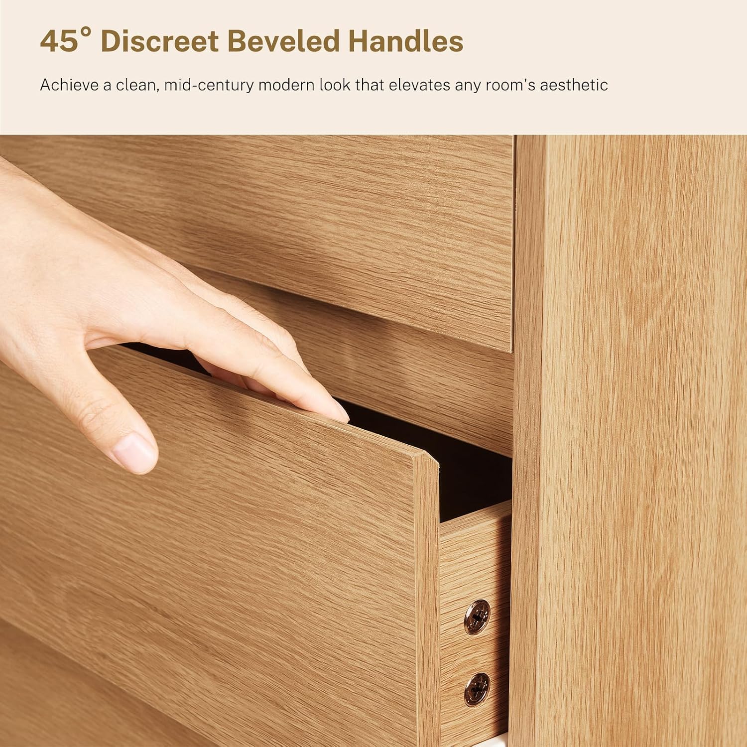 TEENFON 55' Dresser for Bedroom with 6 Drawers, Dressers & Chests of Drawers with Curved Profile Design, 6 Drawer Dresser, Bedroom Dressers, Wood Dressers for Bedroom, Hallway, Natural