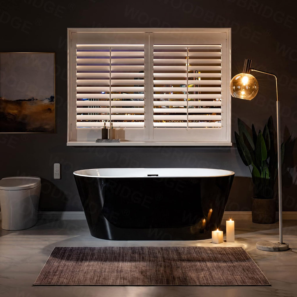 WOODBRIDGE 59' Acrylic Freestanding Bathtub Contemporary Soaking Black Tub with Matte Black Overflow and Drain，B1814-MB