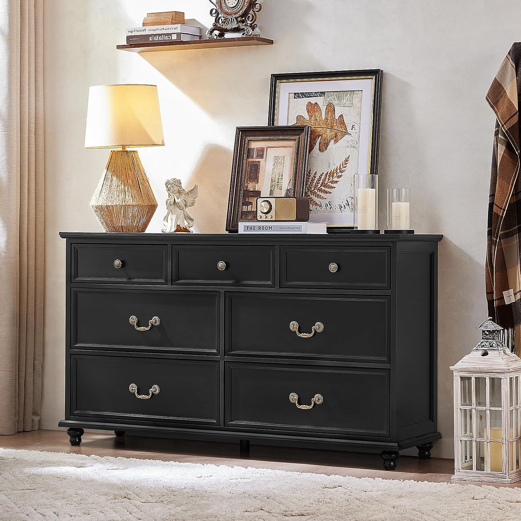 Joaxswe Farmhouse Dresser and Nightstand Sets 3 Piece, Nightstands Set of 2 and 7 Drawers for Bedroom, 54' Wide Dresser and 24' Inch Night Stand Set for Bedroom, Living Room, Hallway