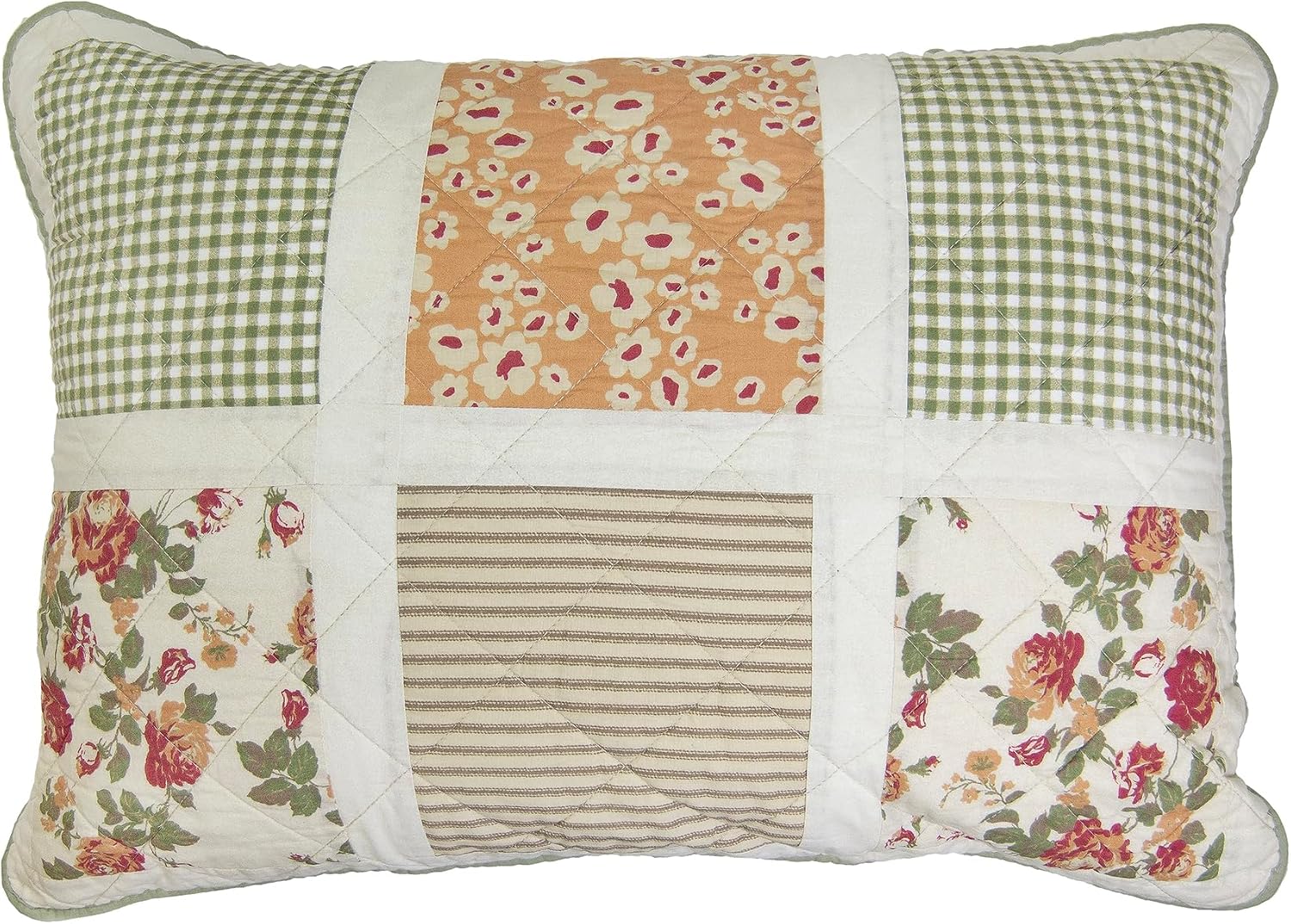 Donna Sharp Peach Rose Summer Cotton Quilted Bedding Set - 3-Piece Queen Size Quilt Set - Includes 1 Quilt and 2 Standard Pillow Shams - Machine Washable - Traditional Floral Design