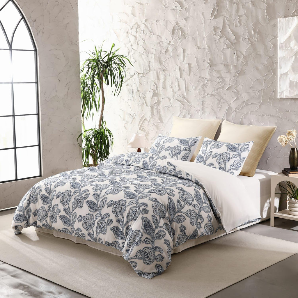 meadow park Cotton Clipped Jacquard Comforter Set 5 Pieces, King Size, Shabby Chic Home Bedding Set, Blue