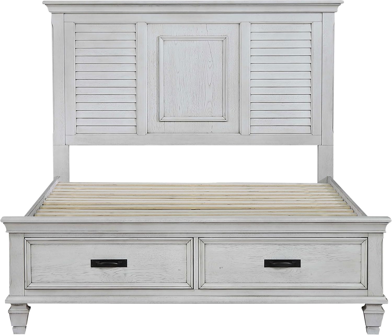 Coaster Home Furnishings Franco Farmhouse 4-Piece Bedroom Set Queen Size Storage Panel Bed Frame 57-inch Headboard Distressed White 205330Q-S4