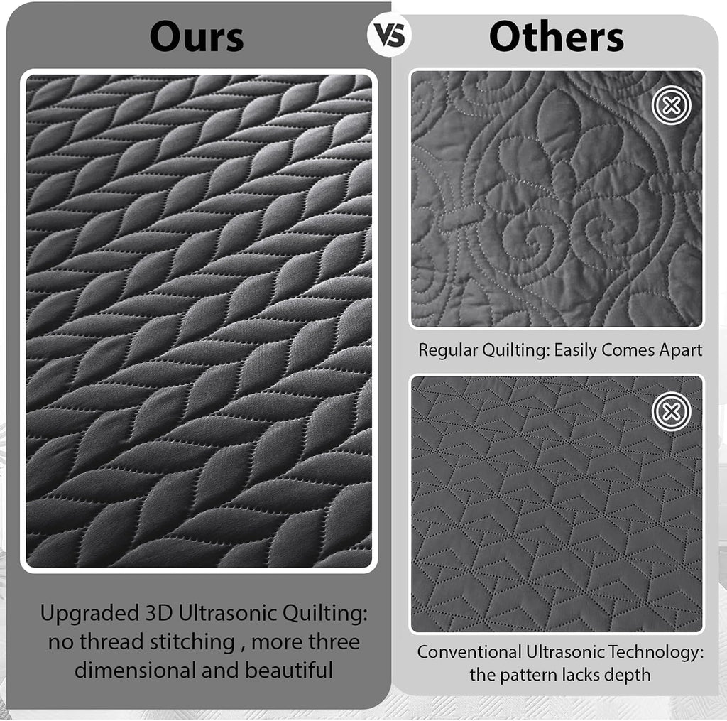 IR Imperial Rooms Queen Quilt Bedding Set (90' x 96') - Bulk Pack of 10 Wholesale for Hotels, Guest Bedroom & Airbnbs - Lightweight Microfiber Reversible Embossed Quilts Bedspreads (Charcoal)
