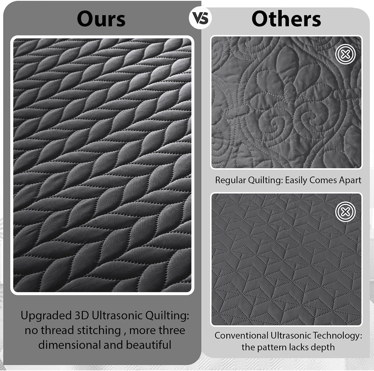 IR Imperial Rooms Queen Quilt Bedding Set (90' x 96') - Bulk Pack of 10 Wholesale for Hotels, Guest Bedroom & Airbnbs - Lightweight Microfiber Reversible Embossed Quilts Bedspreads (Charcoal)