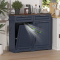 Double 10 Gallon Tilt Out Trash Can Cabinet with Deodorizing Function and Power Outlet, Wooden Hidden Garbage Can Holder with 2 Storage Drawers for Kitchen, Laundry Hamper Cabinet for Bathroom, Blue