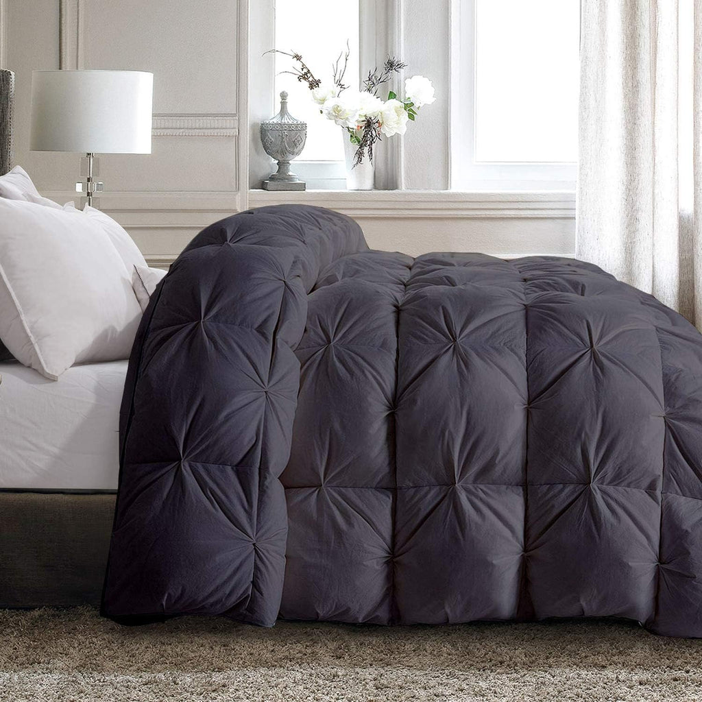 Pinch Pleated Dark Grey 5 Piece Soft 500 GSM California Queen Size Comforter Set (Comforter + 4 Pillowcases) 1000 Series Egyptian Cotton Comforter Set