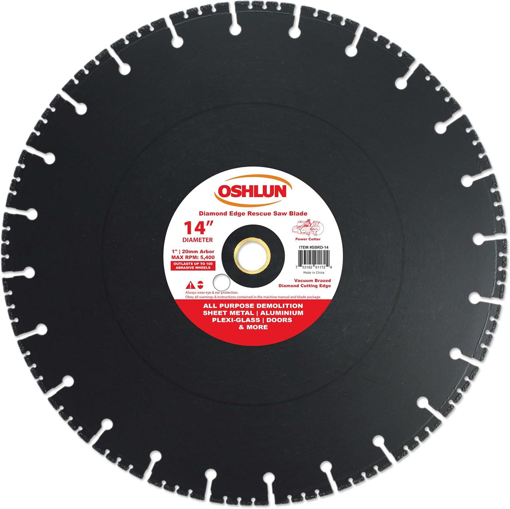Oshlun SBRD-14 14-Inch Diamond Saw Blade with 1-Inch Arbor 20mm Bushing for Rescue and Demolition